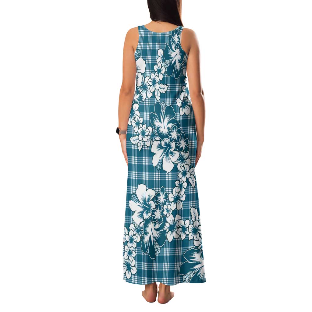 Hibiscus Pakala Ocean Depths Blue Tank Maxi Dress Tropical Floral Stylized - Polynesian Pride