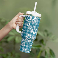 Hibiscus Pakala Ocean Depths Blue Tumbler With Handle Tropical Floral Stylized - Polynesian Pride