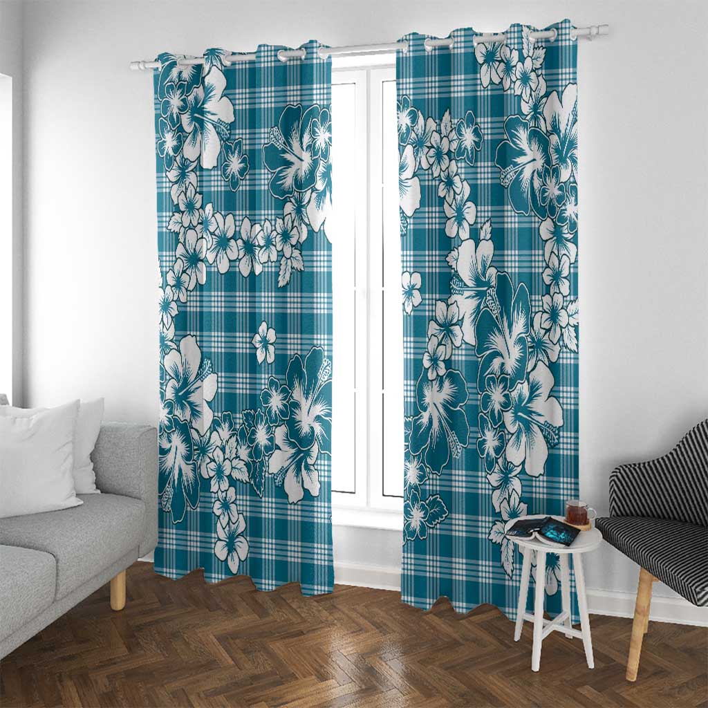Hibiscus Pakala Ocean Depths Blue Window Curtain Tropical Floral Stylized - Polynesian Pride