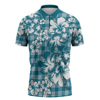 Hibiscus Pakala Ocean Depths Blue Zipper Polo Shirt Tropical Floral Stylized - Polynesian Pride
