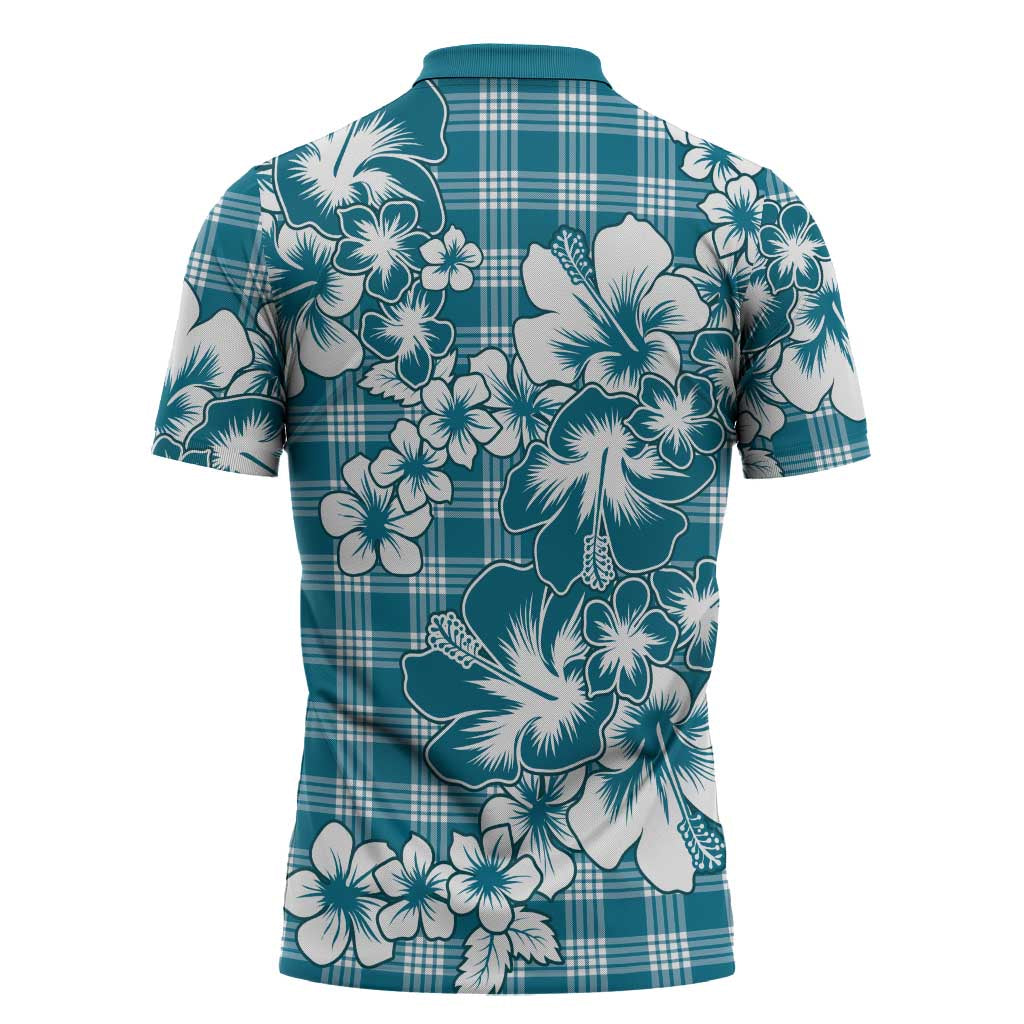 Hibiscus Pakala Ocean Depths Blue Zipper Polo Shirt Tropical Floral Stylized - Polynesian Pride