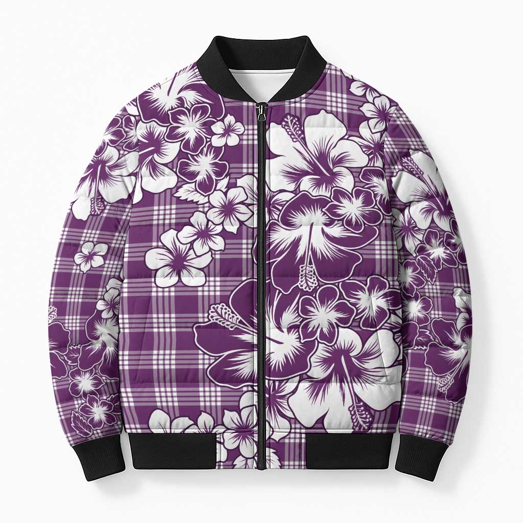 Hibiscus Pakala Sweetie Purple Bomber Puffer Jacket Tropical Floral Stylized - Polynesian Pride
