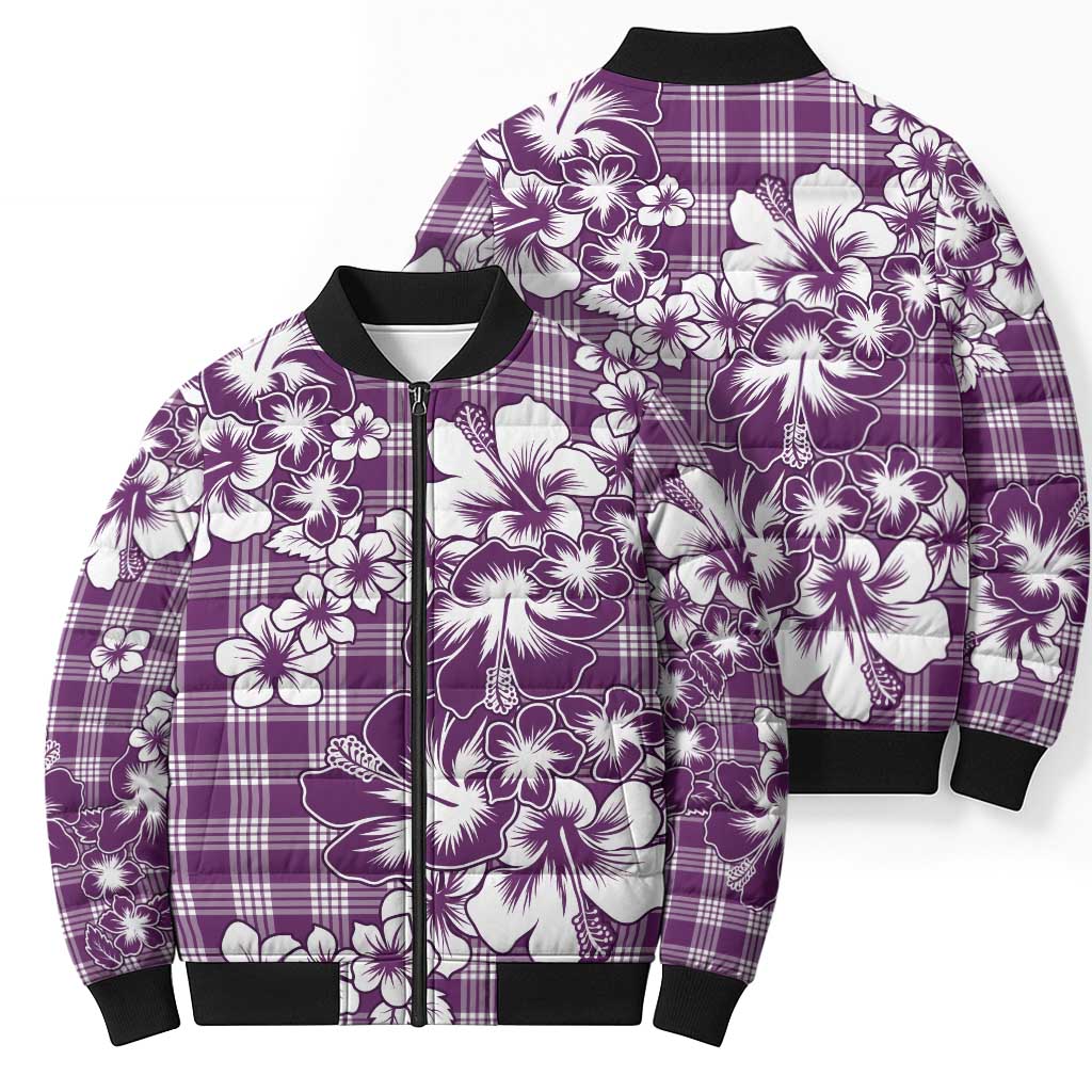 Hibiscus Pakala Sweetie Purple Bomber Puffer Jacket Tropical Floral Stylized - Polynesian Pride