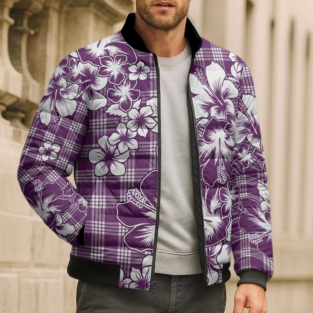 Hibiscus Pakala Sweetie Purple Bomber Puffer Jacket Tropical Floral Stylized - Polynesian Pride
