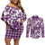 Hibiscus Pakala Sweetie Purple Couples Matching Off Shoulder Short Dress and Long Sleeve Button Shirt Tropical Floral Stylized - Polynesian Pride