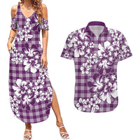 Hibiscus Pakala Sweetie Purple Couples Matching Summer Maxi Dress and Hawaiian Shirt Tropical Floral Stylized - Polynesian Pride