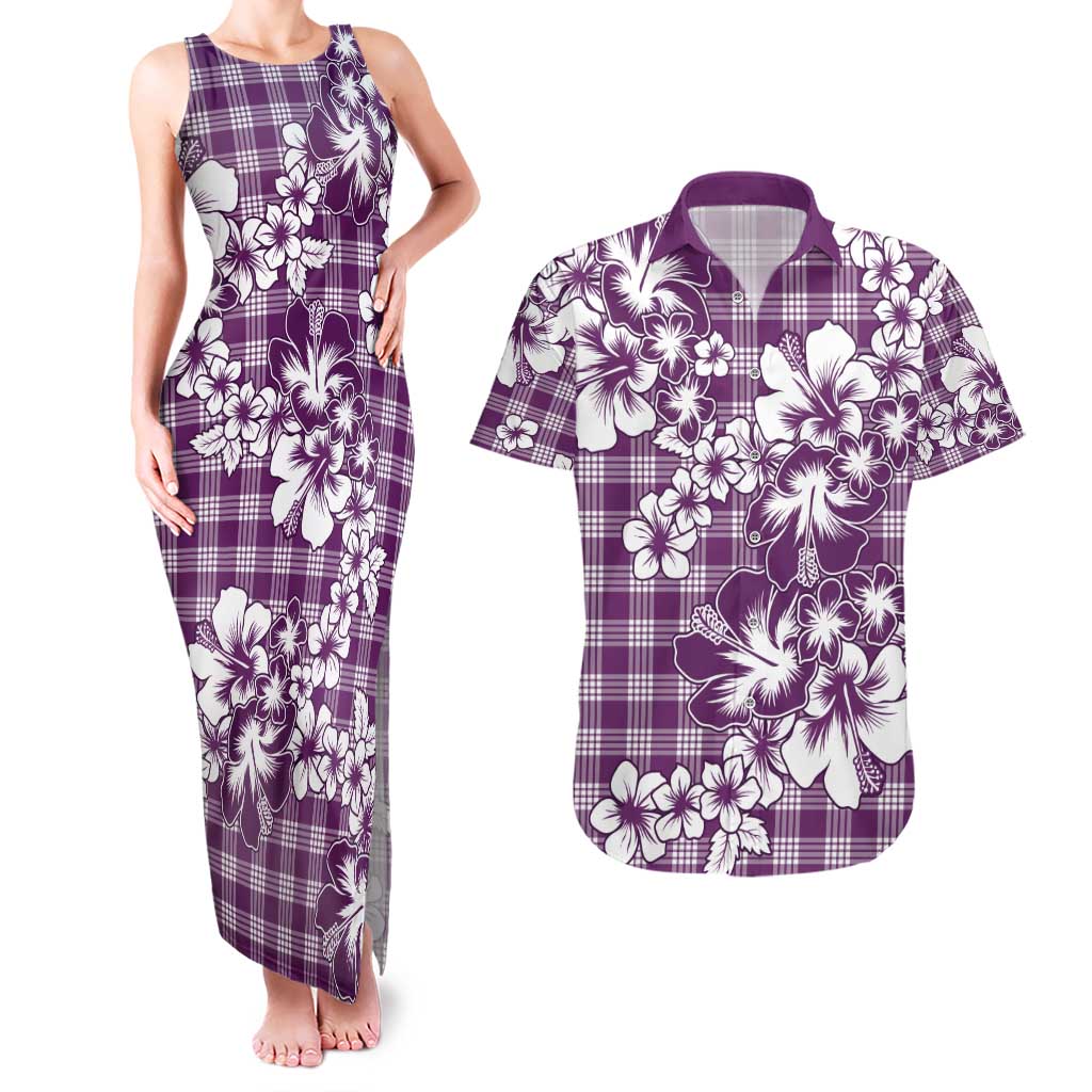 Hibiscus Pakala Sweetie Purple Couples Matching Tank Maxi Dress and Hawaiian Shirt Tropical Floral Stylized - Polynesian Pride
