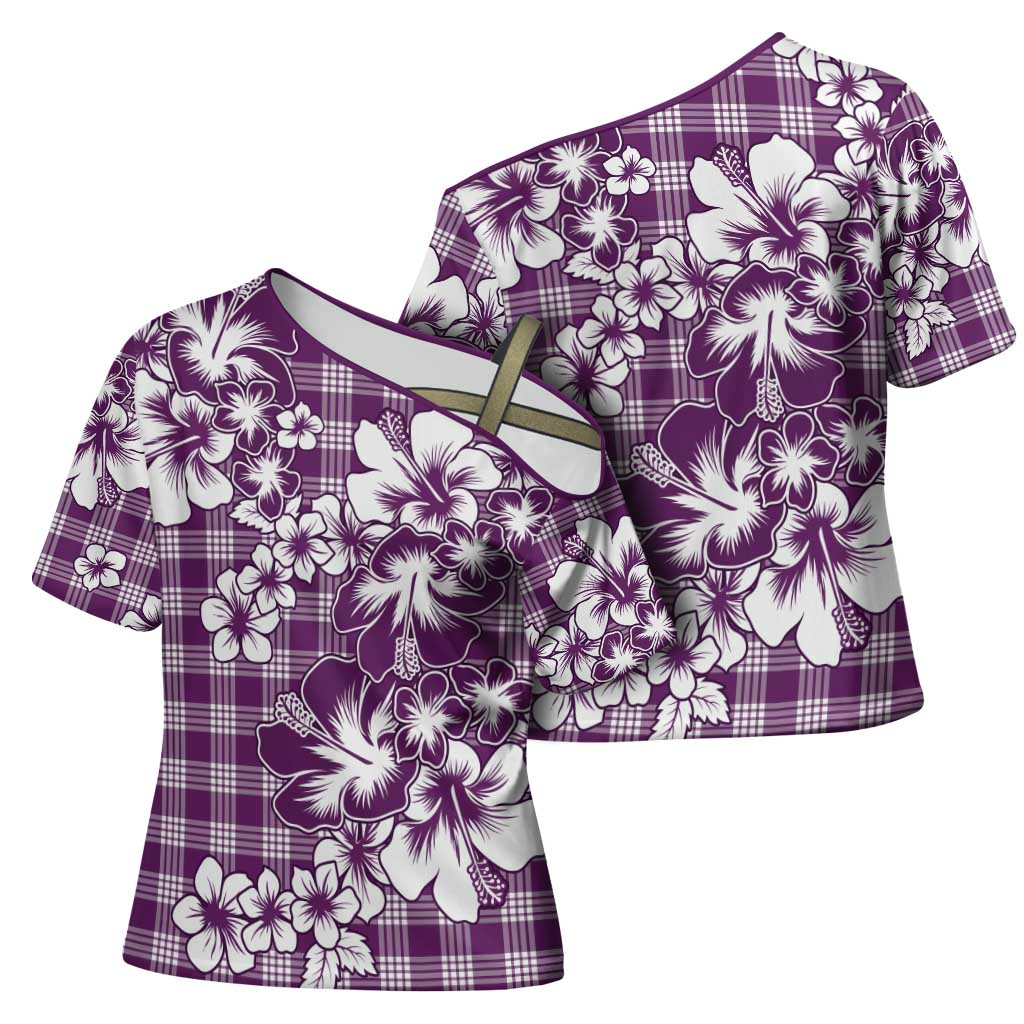 Hibiscus Pakala Sweetie Purple Cross Shoulder Shirt Tropical Floral Stylized - Polynesian Pride