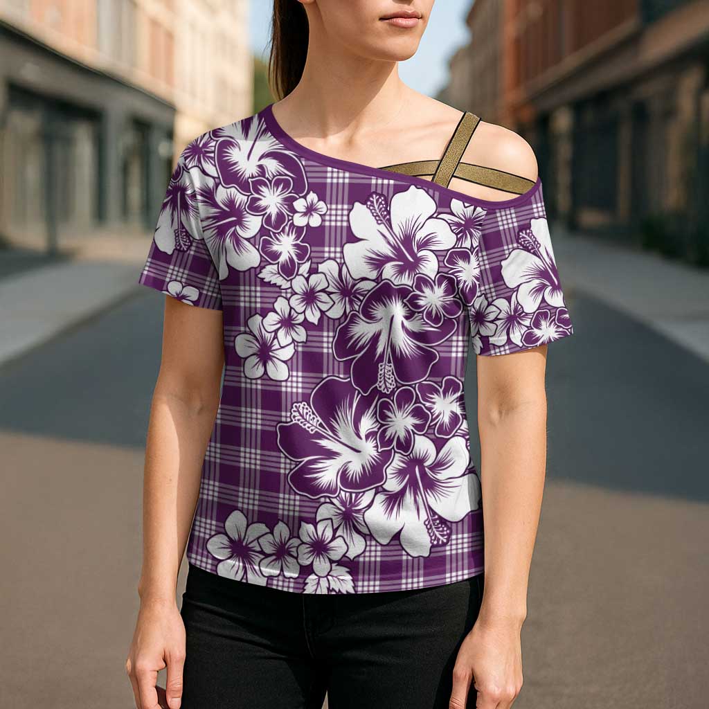 Hibiscus Pakala Sweetie Purple Cross Shoulder Shirt Tropical Floral Stylized - Polynesian Pride