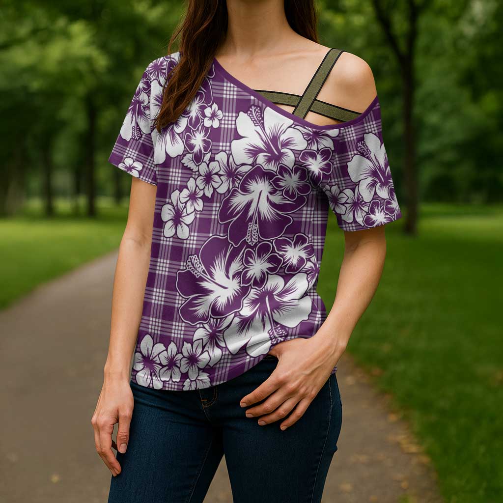 Hibiscus Pakala Sweetie Purple Cross Shoulder Shirt Tropical Floral Stylized - Polynesian Pride