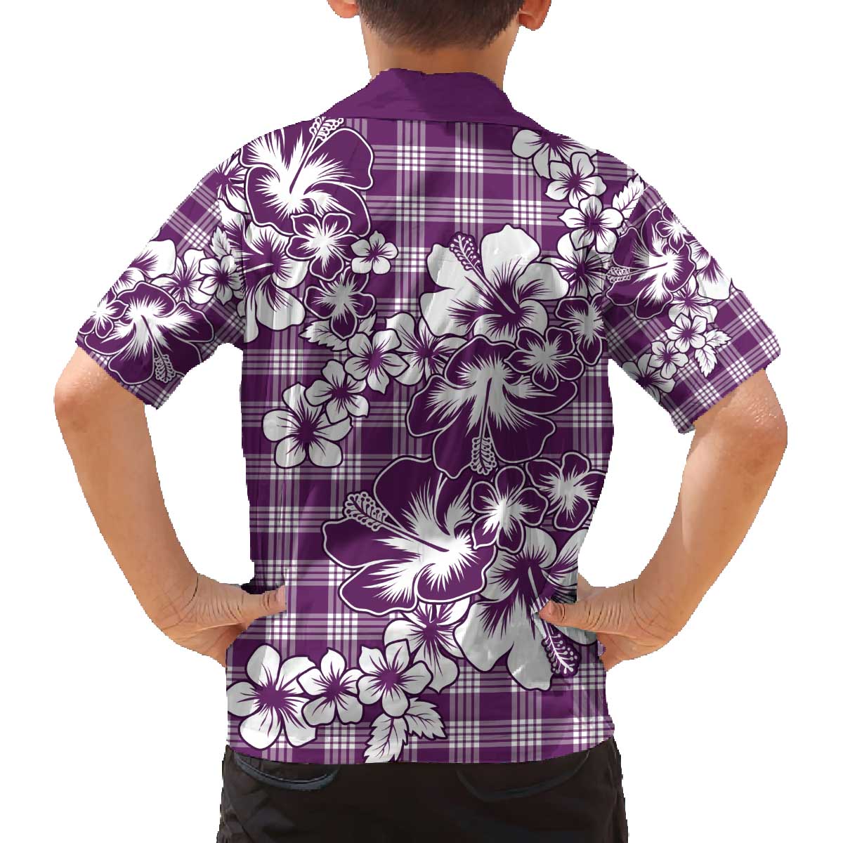Hibiscus Pakala Sweetie Purple Family Matching Off The Shoulder Long Sleeve Dress and Hawaiian Shirt Tropical Floral Stylized - Polynesian Pride