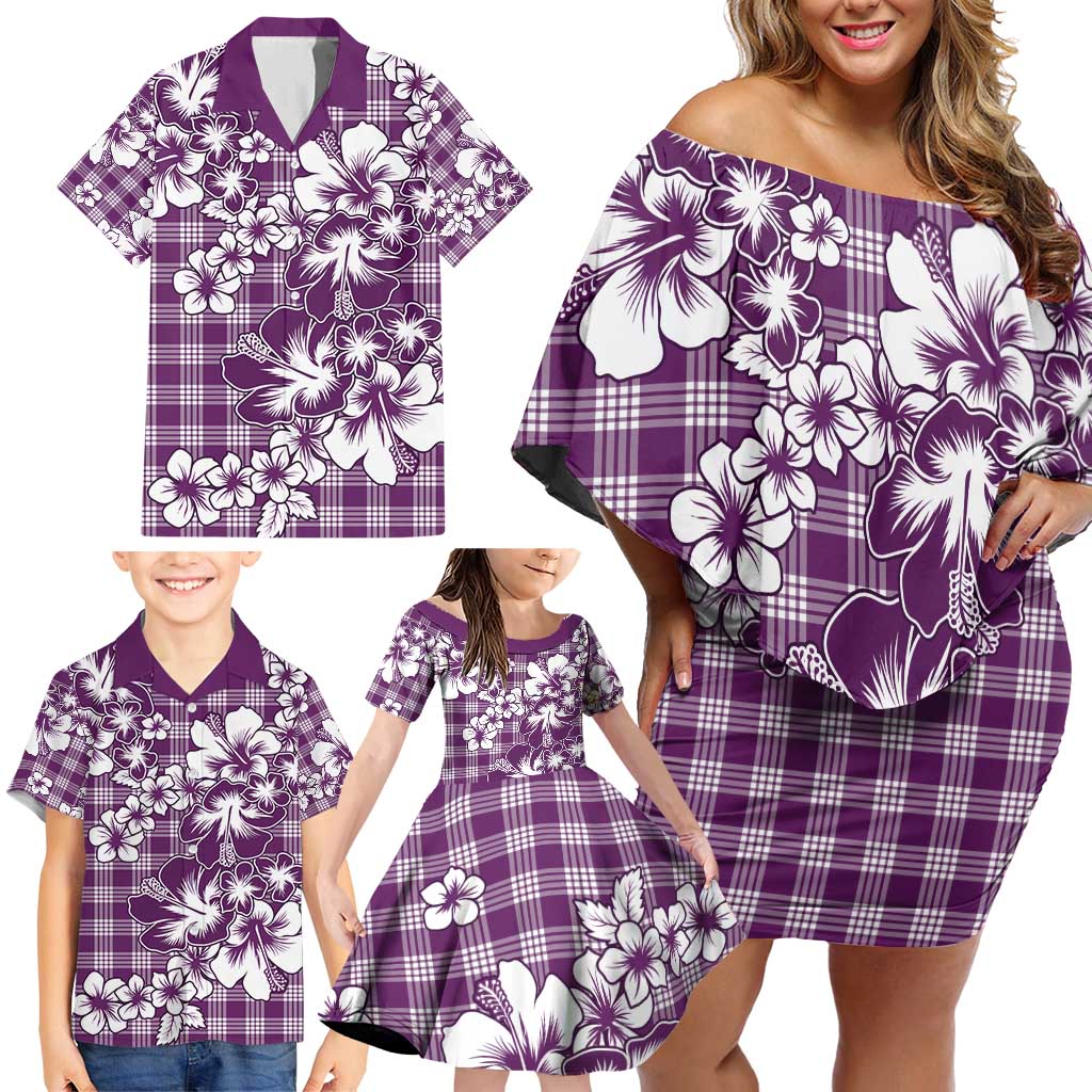 Hibiscus Pakala Sweetie Purple Family Matching Off Shoulder Short Dress and Hawaiian Shirt Tropical Floral Stylized - Polynesian Pride
