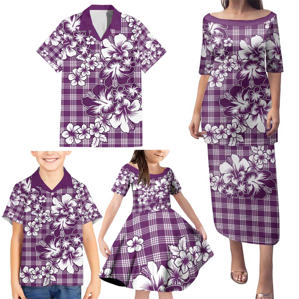 Hibiscus Pakala Sweetie Purple Family Matching Puletasi and Hawaiian Shirt Tropical Floral Stylized - Polynesian Pride