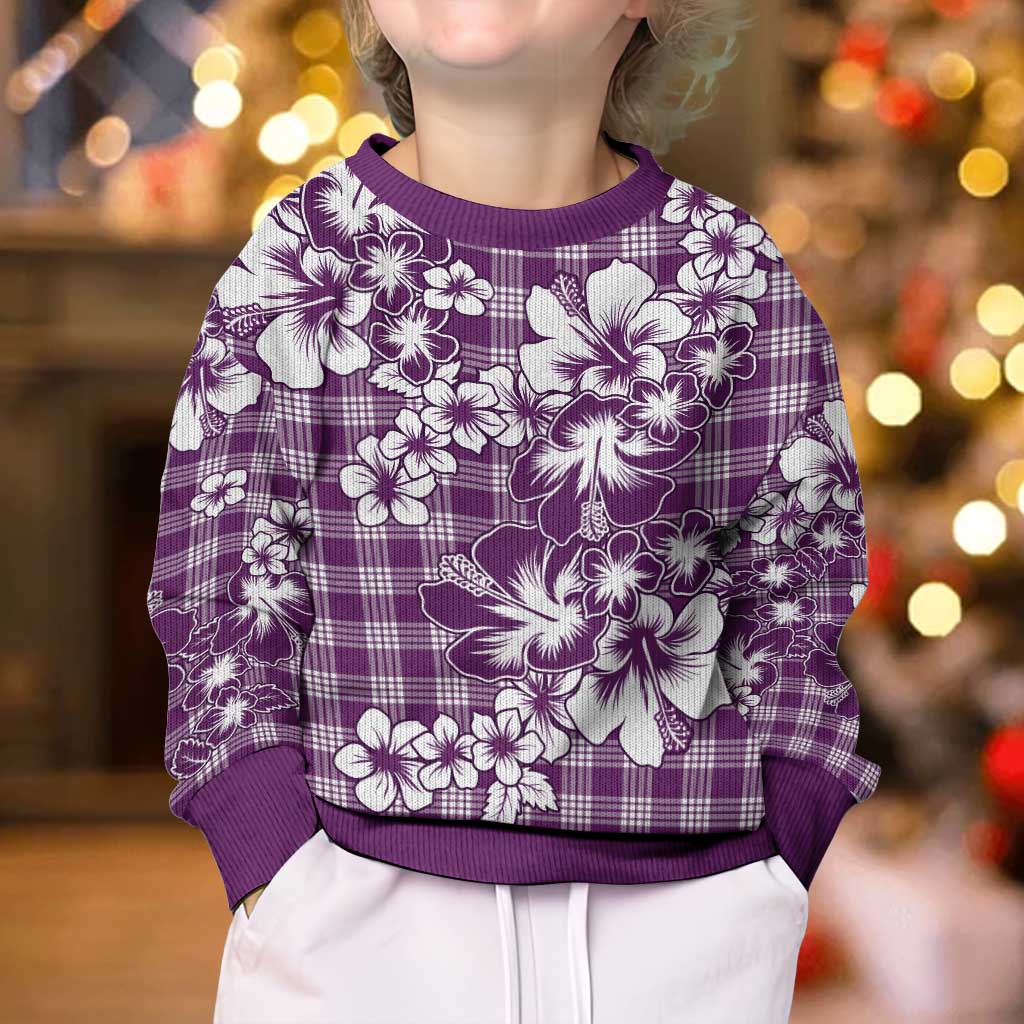 Hibiscus Pakala Sweetie Purple Kid Ugly Christmas Sweater Tropical Floral Stylized - Polynesian Pride