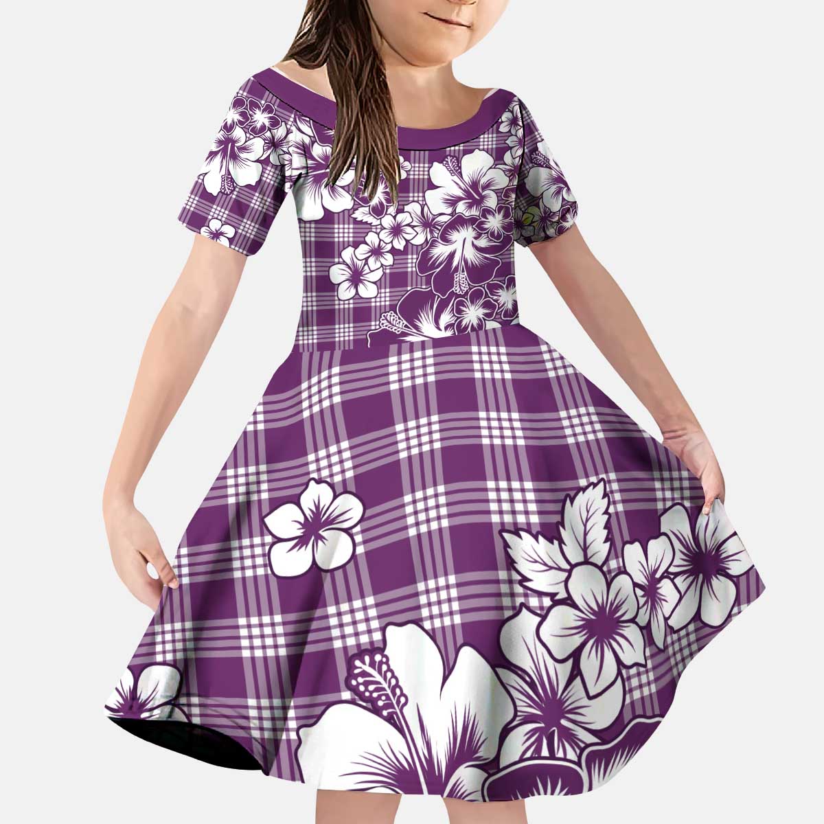 Hibiscus Pakala Sweetie Purple Kid Short Sleeve Dress Tropical Floral Stylized - Polynesian Pride