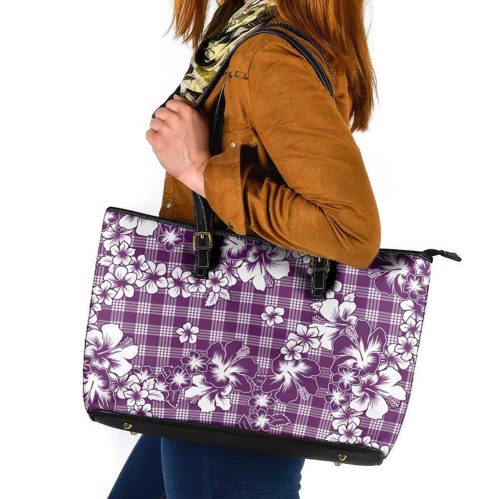Hibiscus Pakala Sweetie Purple Leather Tote Bag Tropical Floral Stylized - Polynesian Pride