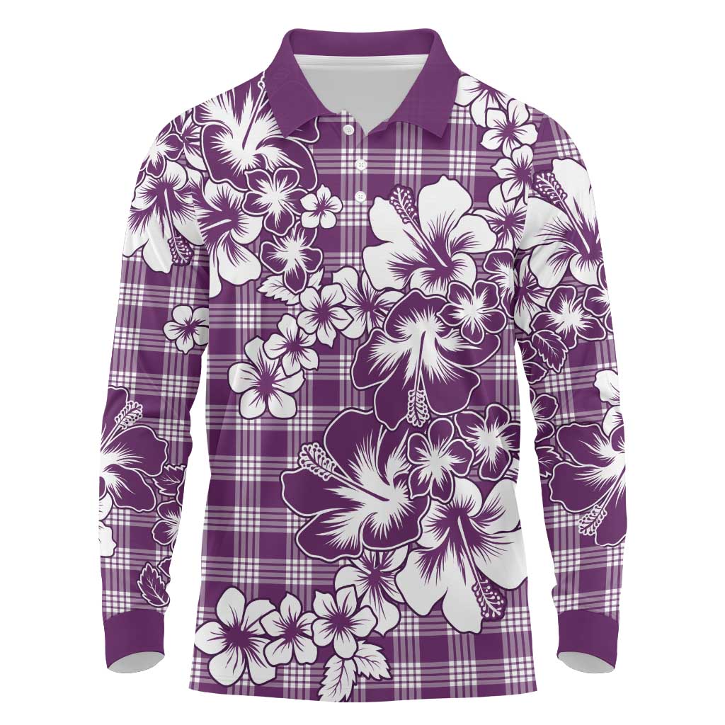 Hibiscus Pakala Sweetie Purple Long Sleeve Polo Shirt Tropical Floral Stylized LT01 Purple - Polynesian Pride