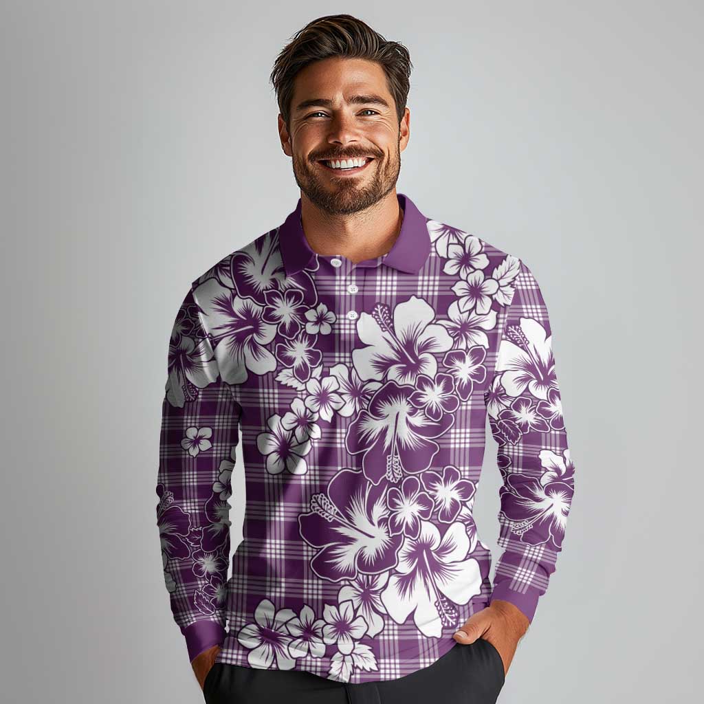 Hibiscus Pakala Sweetie Purple Long Sleeve Polo Shirt Tropical Floral Stylized LT01 - Polynesian Pride