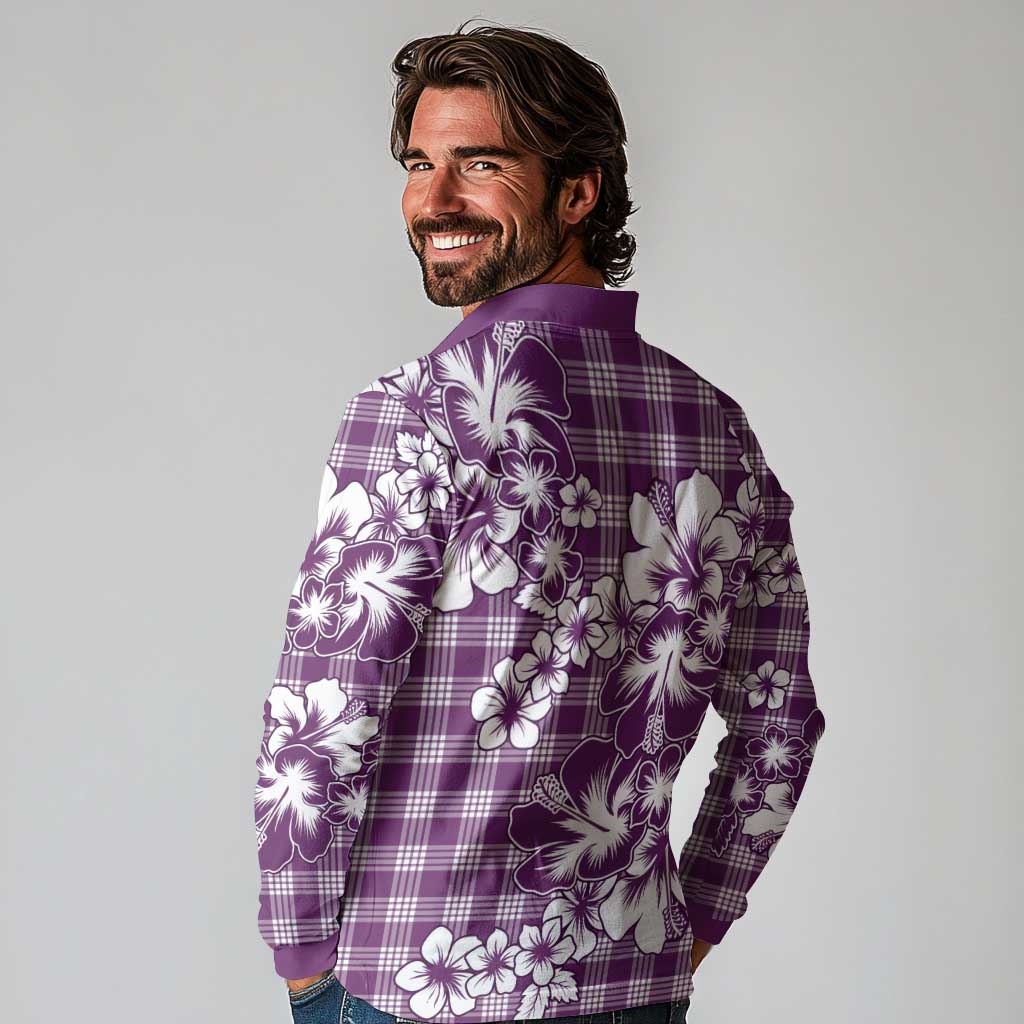 Hibiscus Pakala Sweetie Purple Long Sleeve Polo Shirt Tropical Floral Stylized LT01 - Polynesian Pride