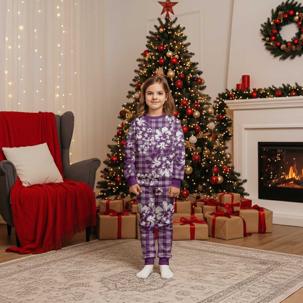 Hibiscus Pakala Sweetie Purple Christmas Pajama Set Tropical Floral Stylized LT01 Kid Purple - Polynesian Pride