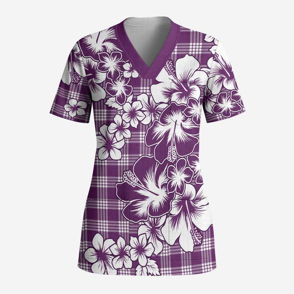 Hibiscus Pakala Sweetie Purple Scrub Top Tropical Floral Stylized - Polynesian Pride