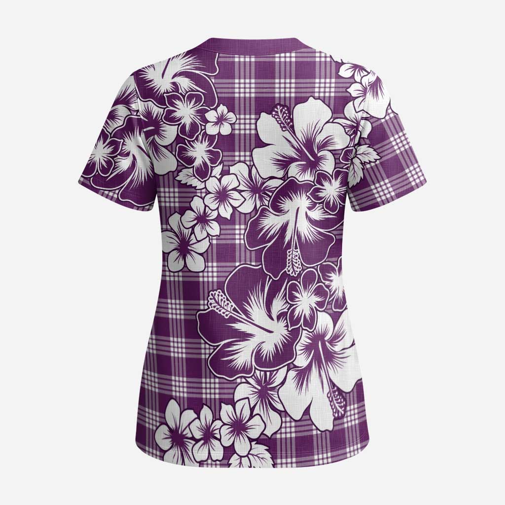 Hibiscus Pakala Sweetie Purple Scrub Top Tropical Floral Stylized - Polynesian Pride