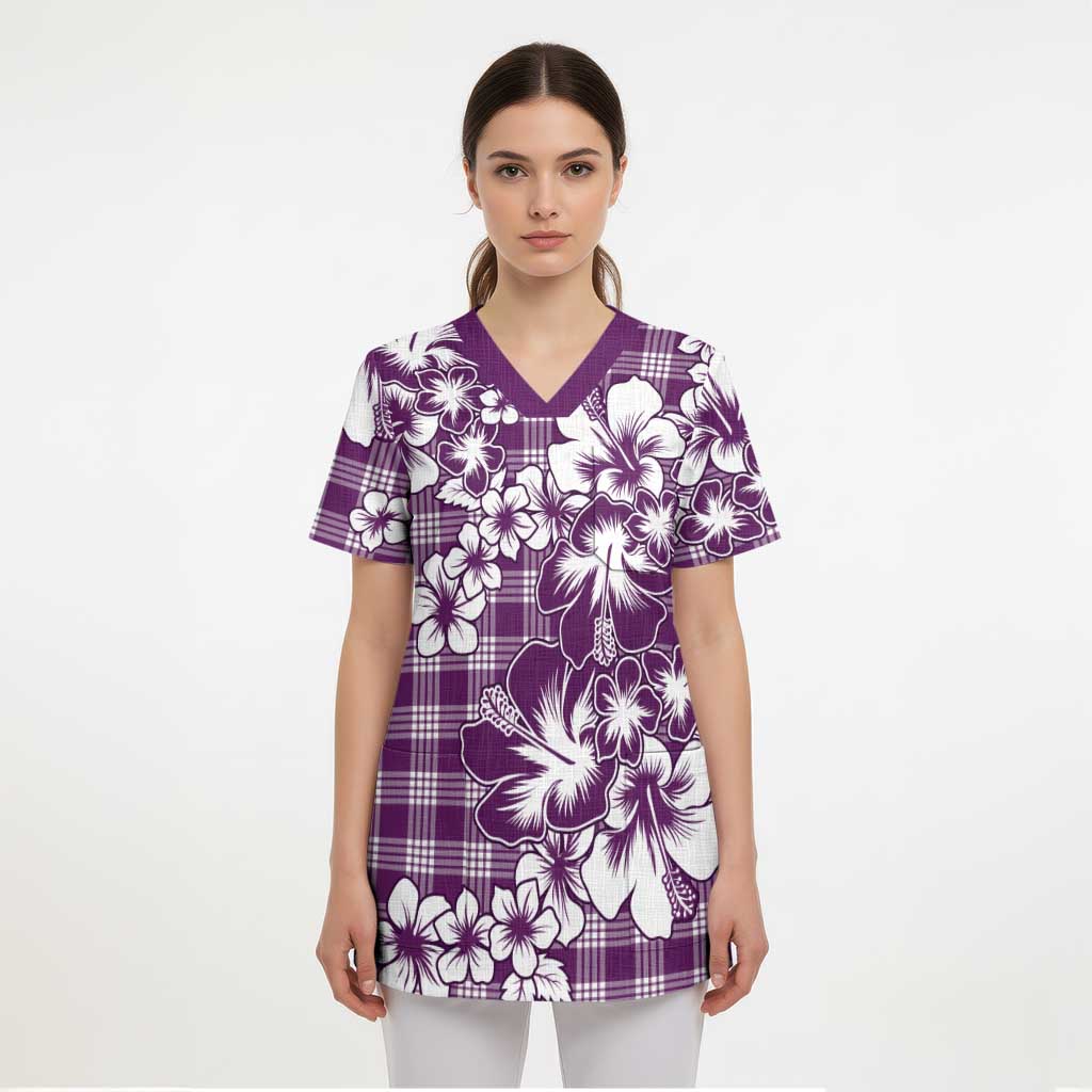 Hibiscus Pakala Sweetie Purple Scrub Top Tropical Floral Stylized - Polynesian Pride