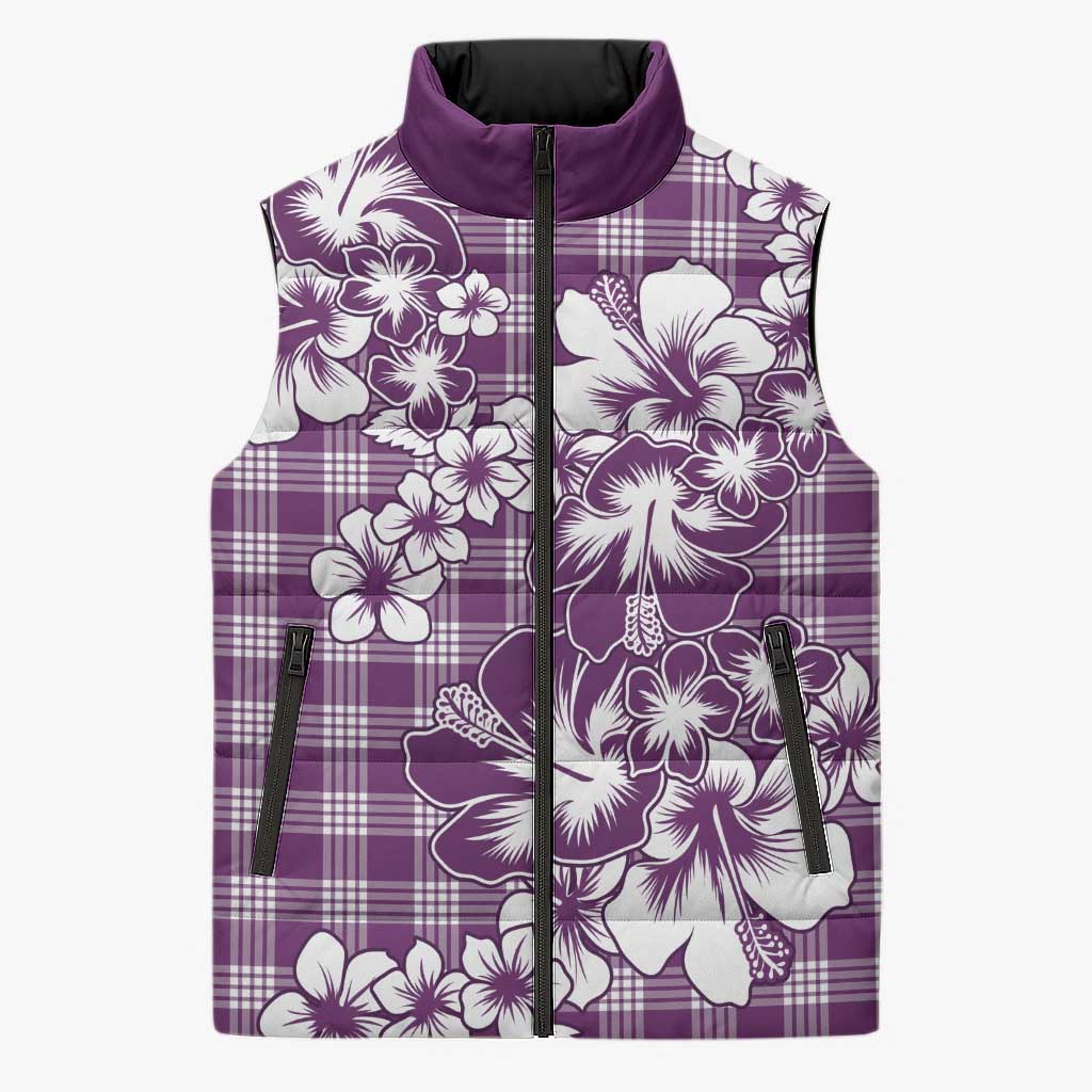 Hibiscus Pakala Sweetie Purple Sleeveless Puffer Jacket Tropical Floral Stylized - Polynesian Pride