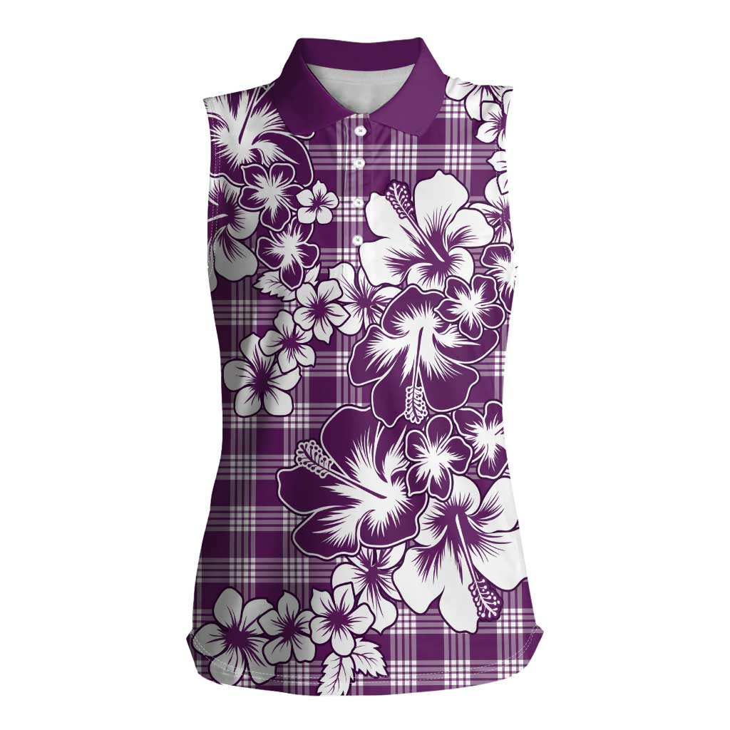 Hibiscus Pakala Sweetie Purple Women Sleeveless Polo Shirt Tropical Floral Stylized - Polynesian Pride