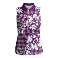 Hibiscus Pakala Sweetie Purple Women Sleeveless Polo Shirt Tropical Floral Stylized - Polynesian Pride