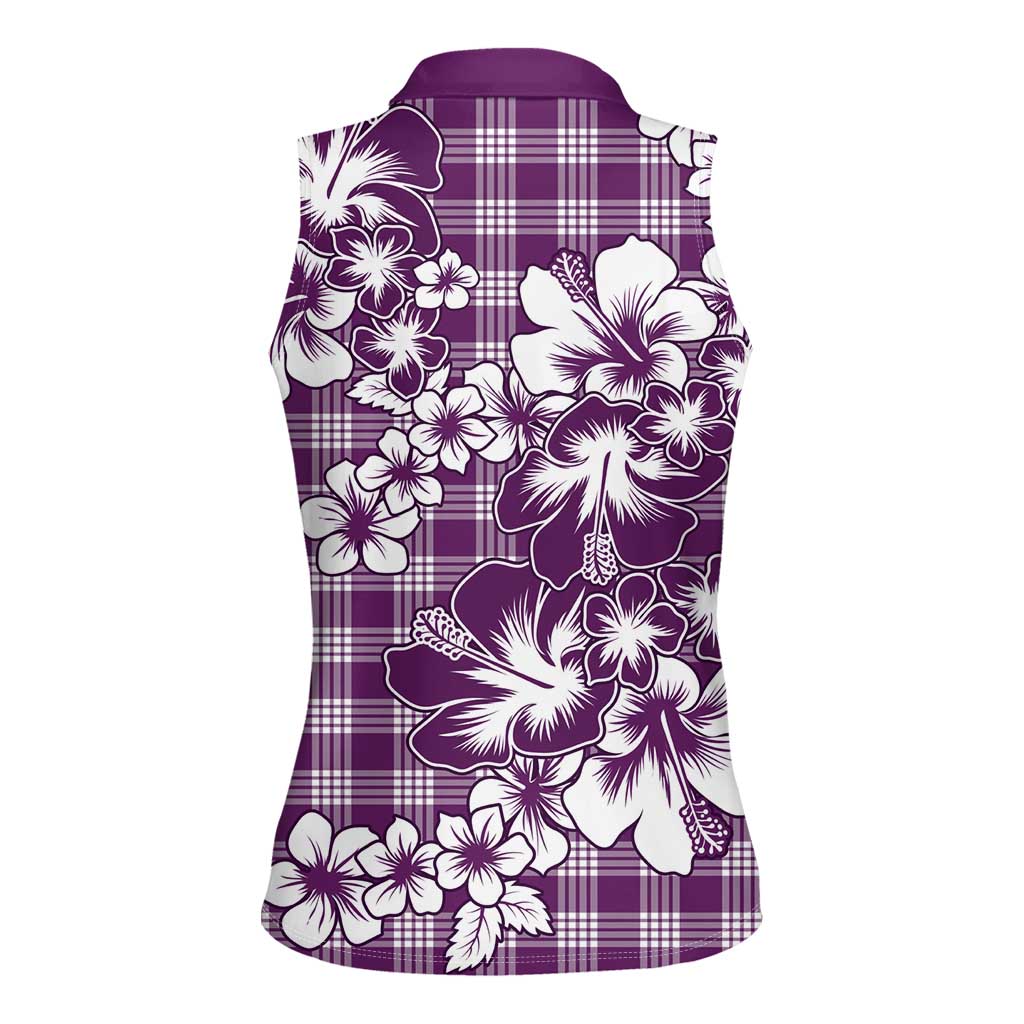 Hibiscus Pakala Sweetie Purple Women Sleeveless Polo Shirt Tropical Floral Stylized - Polynesian Pride