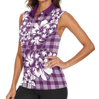 Hibiscus Pakala Sweetie Purple Women Sleeveless Polo Shirt Tropical Floral Stylized - Polynesian Pride