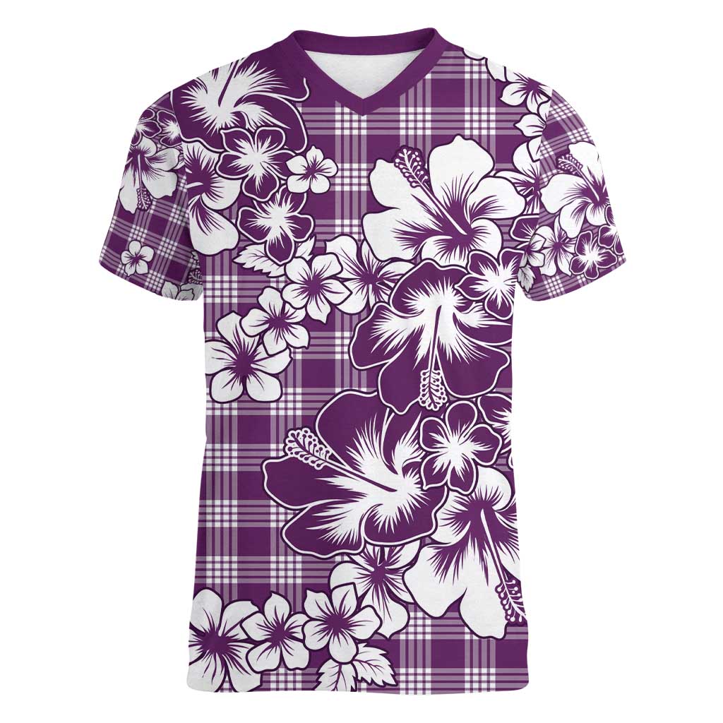 Hibiscus Pakala Sweetie Purple Women V-Neck T-Shirt Tropical Floral Stylized - Polynesian Pride