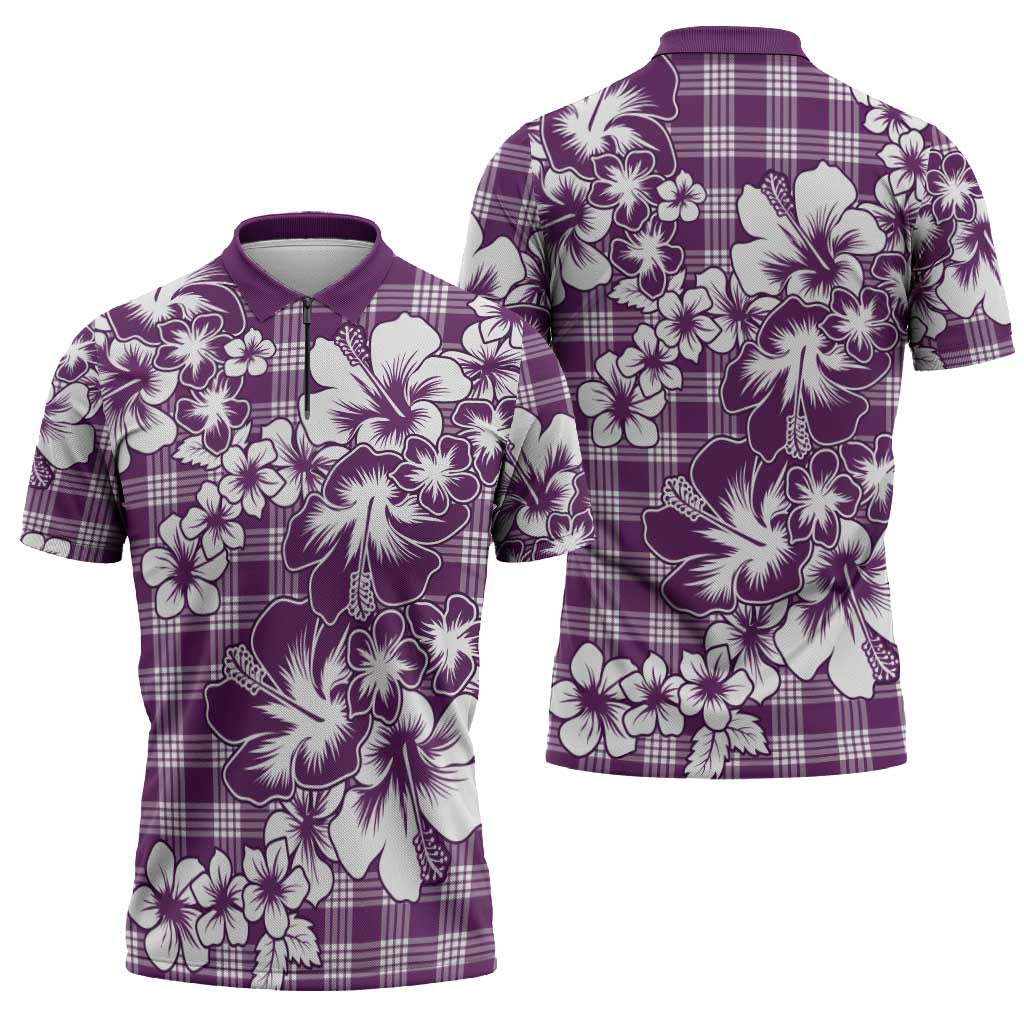Hibiscus Pakala Sweetie Purple Zipper Polo Shirt Tropical Floral Stylized - Polynesian Pride
