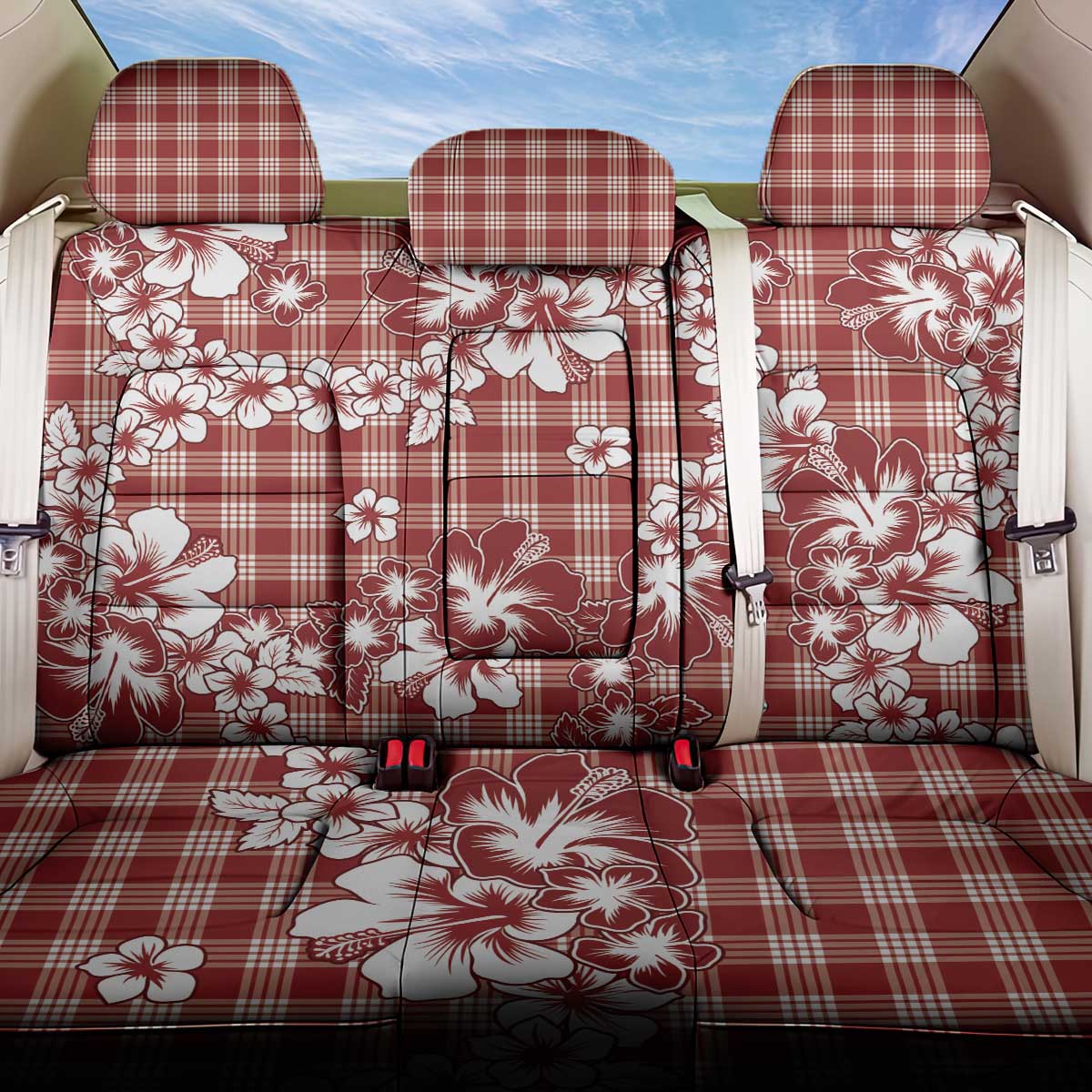 Hibiscus Pakala Fantasy Red Back Car Seat Cover Tropical Floral Stylized - Polynesian Pride