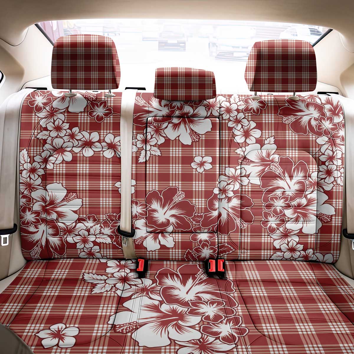 Hibiscus Pakala Fantasy Red Back Car Seat Cover Tropical Floral Stylized - Polynesian Pride