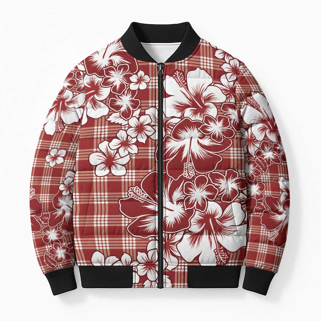 Hibiscus Pakala Fantasy Red Bomber Puffer Jacket Tropical Floral Stylized - Polynesian Pride