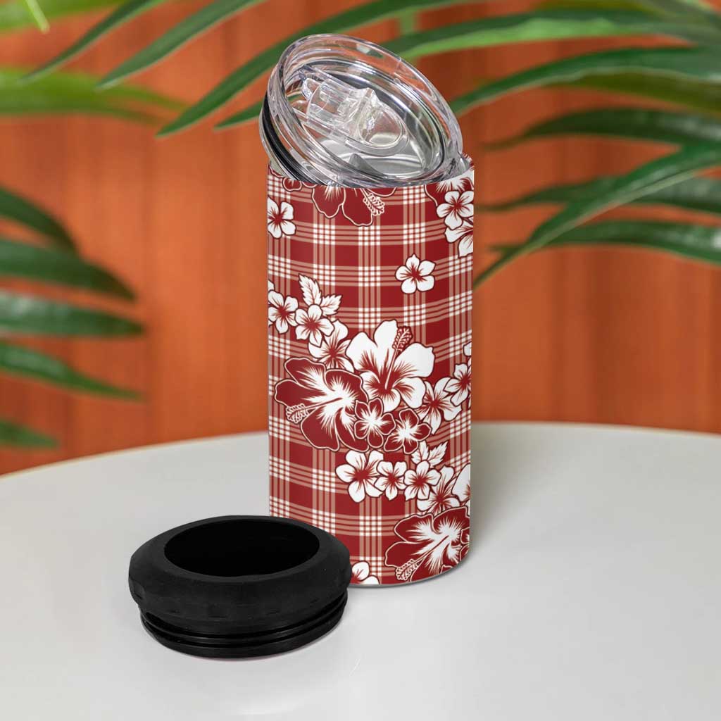 Hibiscus Pakala Fantasy Red 4 in 1 Can Cooler Tumbler Tropical Floral Stylized - Polynesian Pride