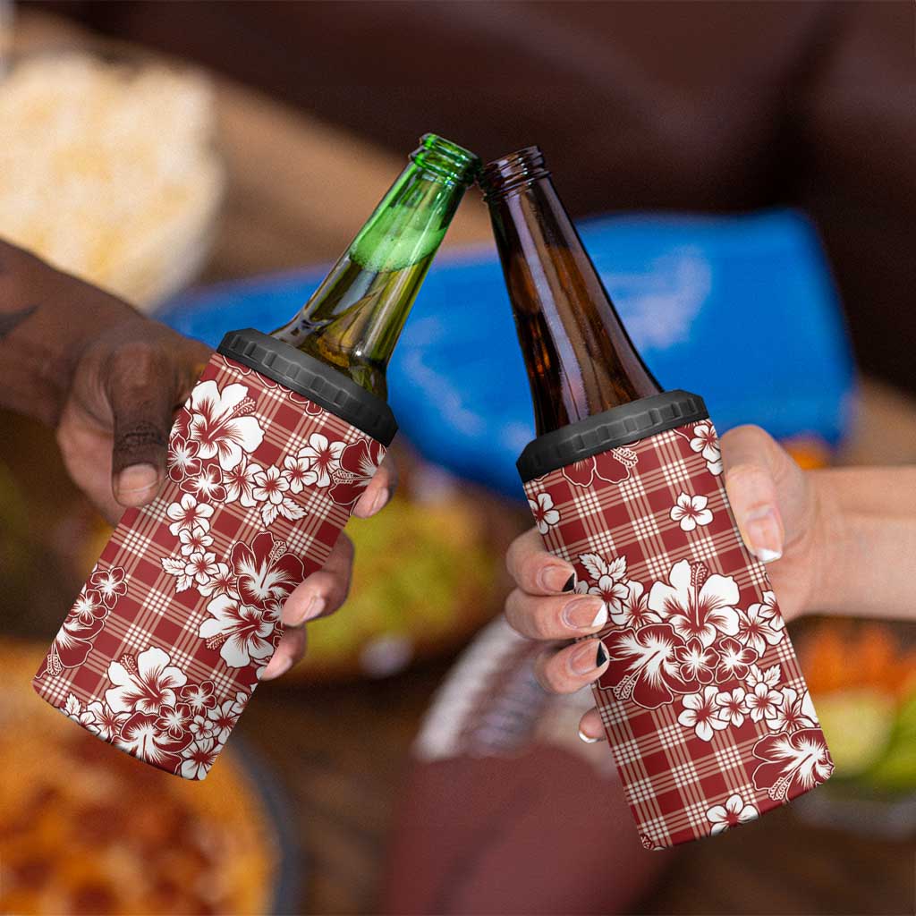 Hibiscus Pakala Fantasy Red 4 in 1 Can Cooler Tumbler Tropical Floral Stylized - Polynesian Pride