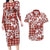 Hibiscus Pakala Fantasy Red Couples Matching Long Sleeve Bodycon Dress and Hawaiian Shirt Tropical Floral Stylized - Polynesian Pride