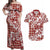 Hibiscus Pakala Fantasy Red Couples Matching Off Shoulder Maxi Dress and Hawaiian Shirt Tropical Floral Stylized - Polynesian Pride