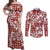 Hibiscus Pakala Fantasy Red Couples Matching Off Shoulder Maxi Dress and Long Sleeve Button Shirt Tropical Floral Stylized - Polynesian Pride