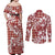 Hibiscus Pakala Fantasy Red Couples Matching Off Shoulder Maxi Dress and Long Sleeve Button Shirt Tropical Floral Stylized - Polynesian Pride