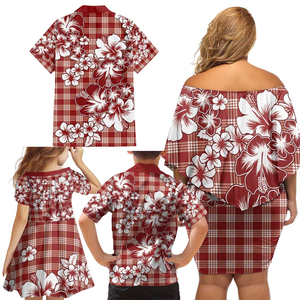 Hibiscus Pakala Fantasy Red Family Matching Off Shoulder Short Dress and Hawaiian Shirt Tropical Floral Stylized - Polynesian Pride