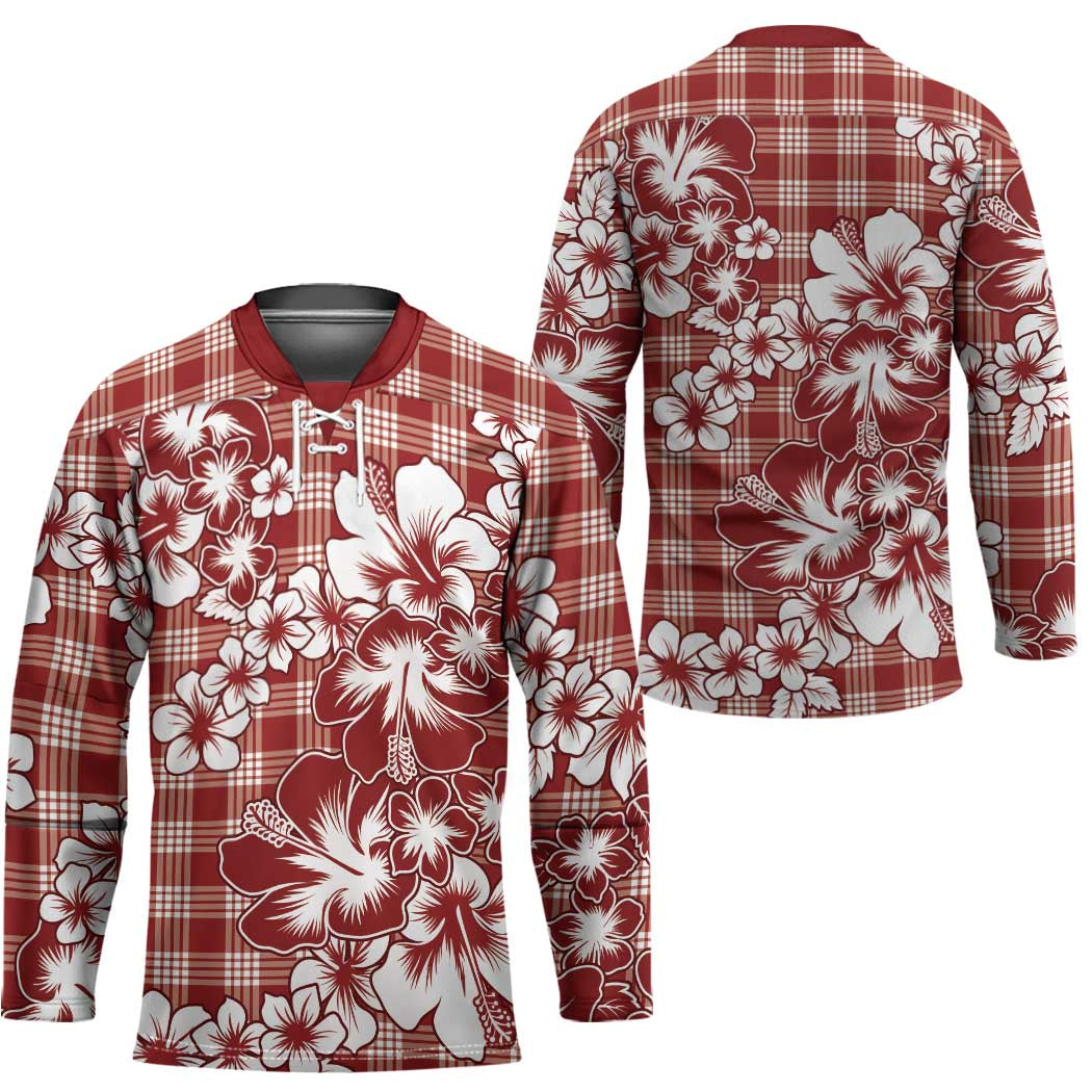 Hibiscus Pakala Fantasy Red Hockey Jersey Tropical Floral Stylized - Polynesian Pride