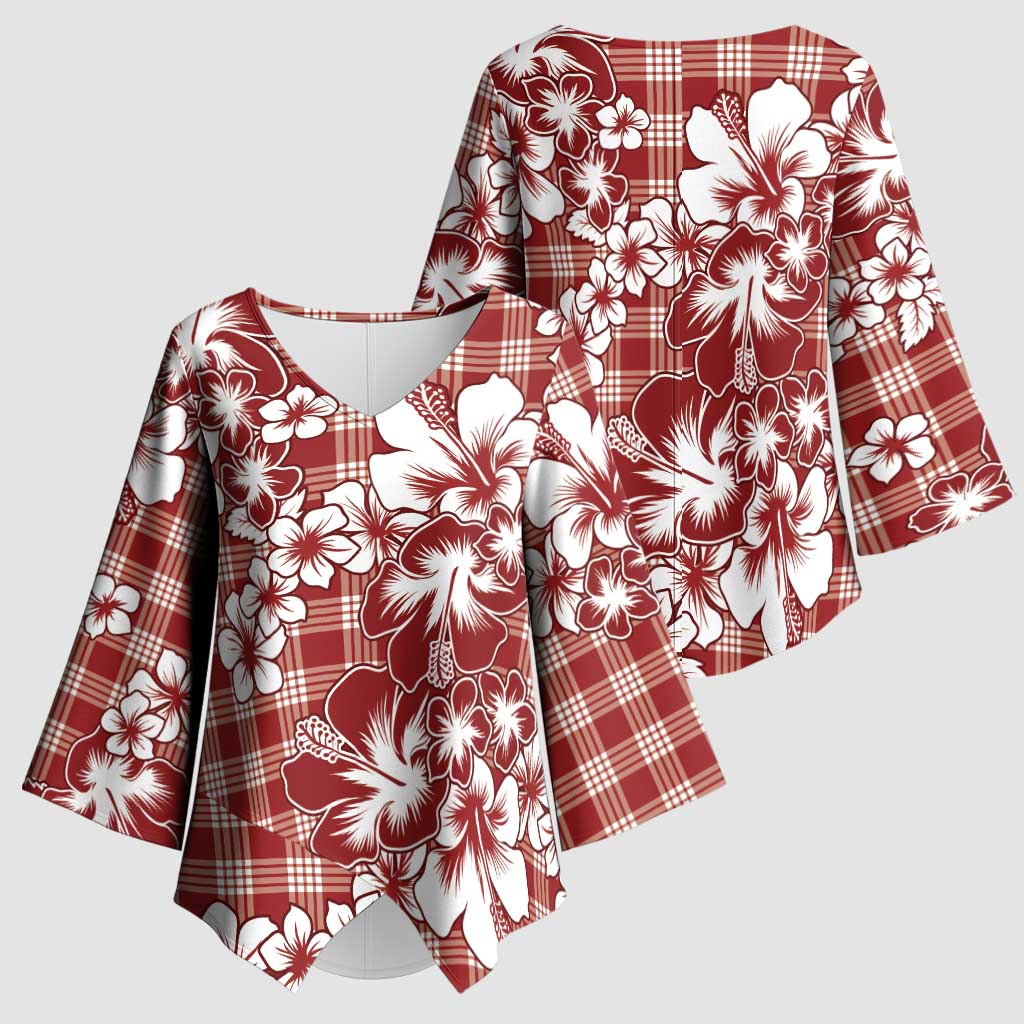 Hibiscus Pakala Fantasy Red Kimono Sleeve Blouse Tropical Floral Stylized - Polynesian Pride
