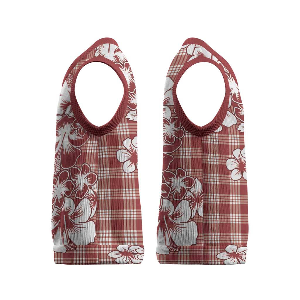Hibiscus Pakala Fantasy Red Christmas Knitted V-Neck Vest Tropical Floral Stylized LT01 - Polynesian Pride