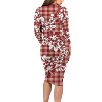Hibiscus Pakala Fantasy Red Long Sleeve Bodycon Dress Tropical Floral Stylized - Polynesian Pride
