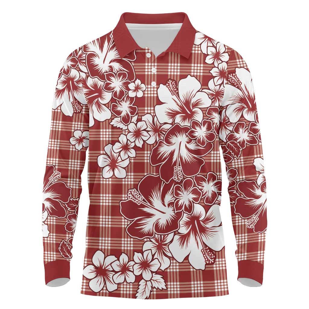 Hibiscus Pakala Fantasy Red Long Sleeve Polo Shirt Tropical Floral Stylized - Polynesian Pride