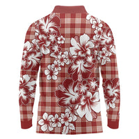 Hibiscus Pakala Fantasy Red Long Sleeve Polo Shirt Tropical Floral Stylized - Polynesian Pride